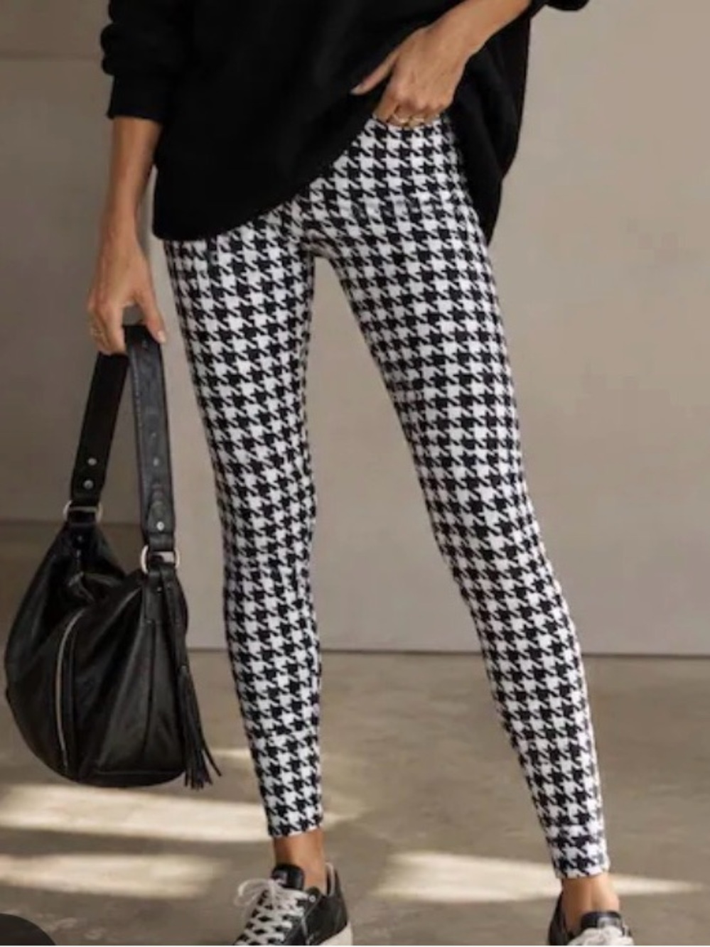 Carolina Herrera Black White Houndstooth Leggings Apres ski winter holiday Sz Lg